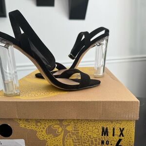 Mix No. 6 Black Dressy Sandals with Clear Block Heel Design